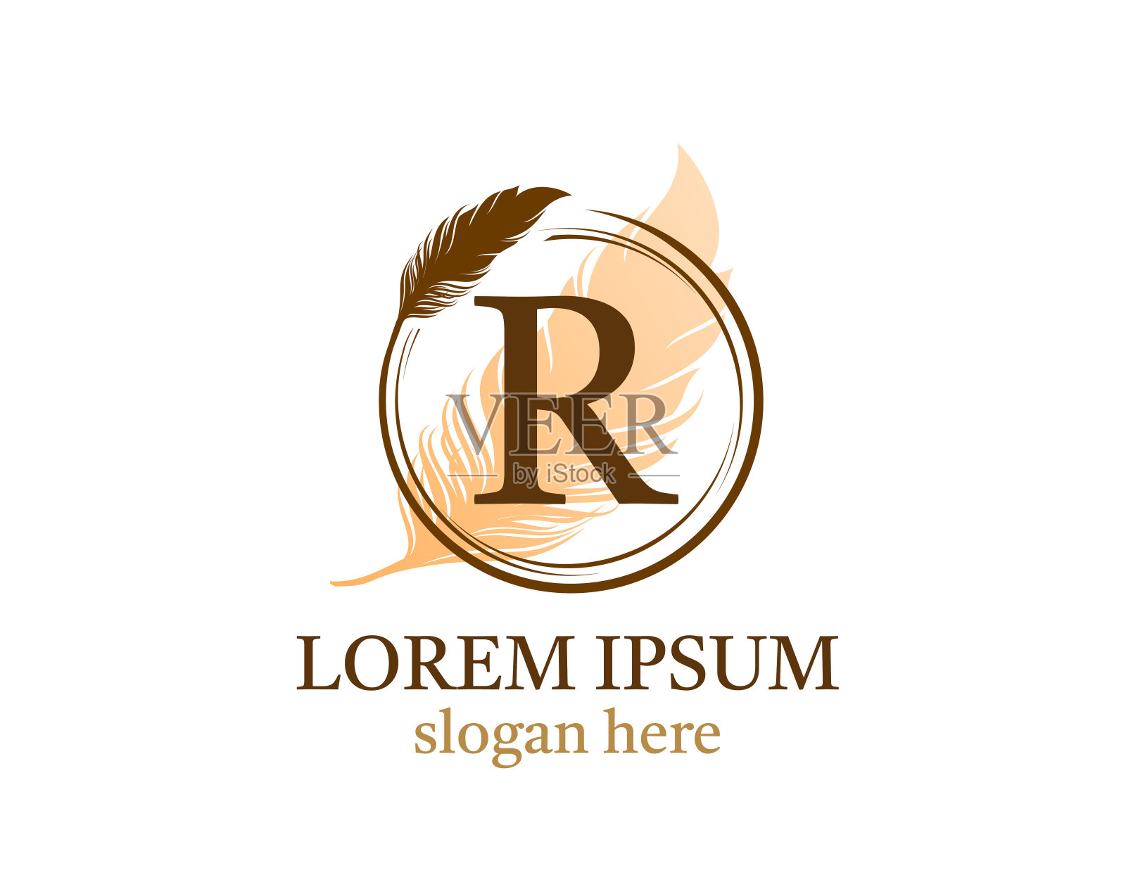 圆羽毛笔字母R图标设计矢量。插画图片素材