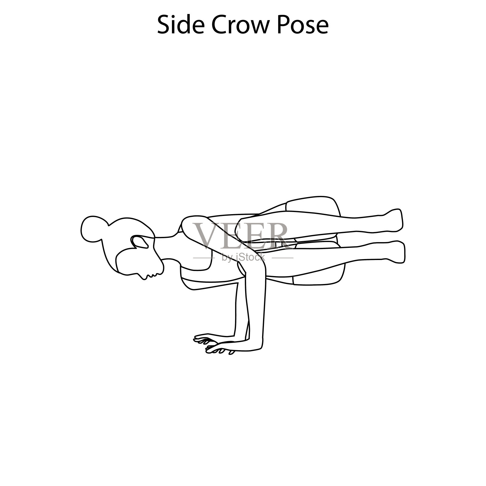 侧乌鸦姿势瑜伽锻炼大纲。健康生活方式矢量图插画图片素材
