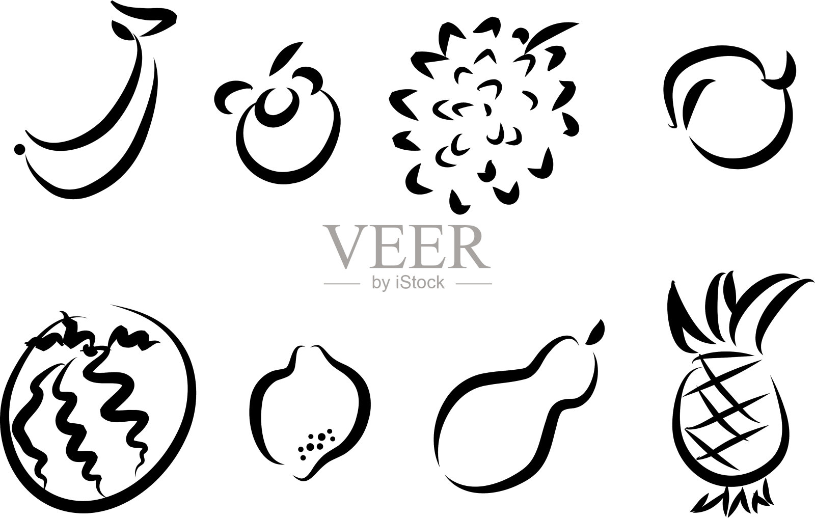 向量线水果集木瓜柠檬山竹榴莲香蕉西瓜插画图片素材