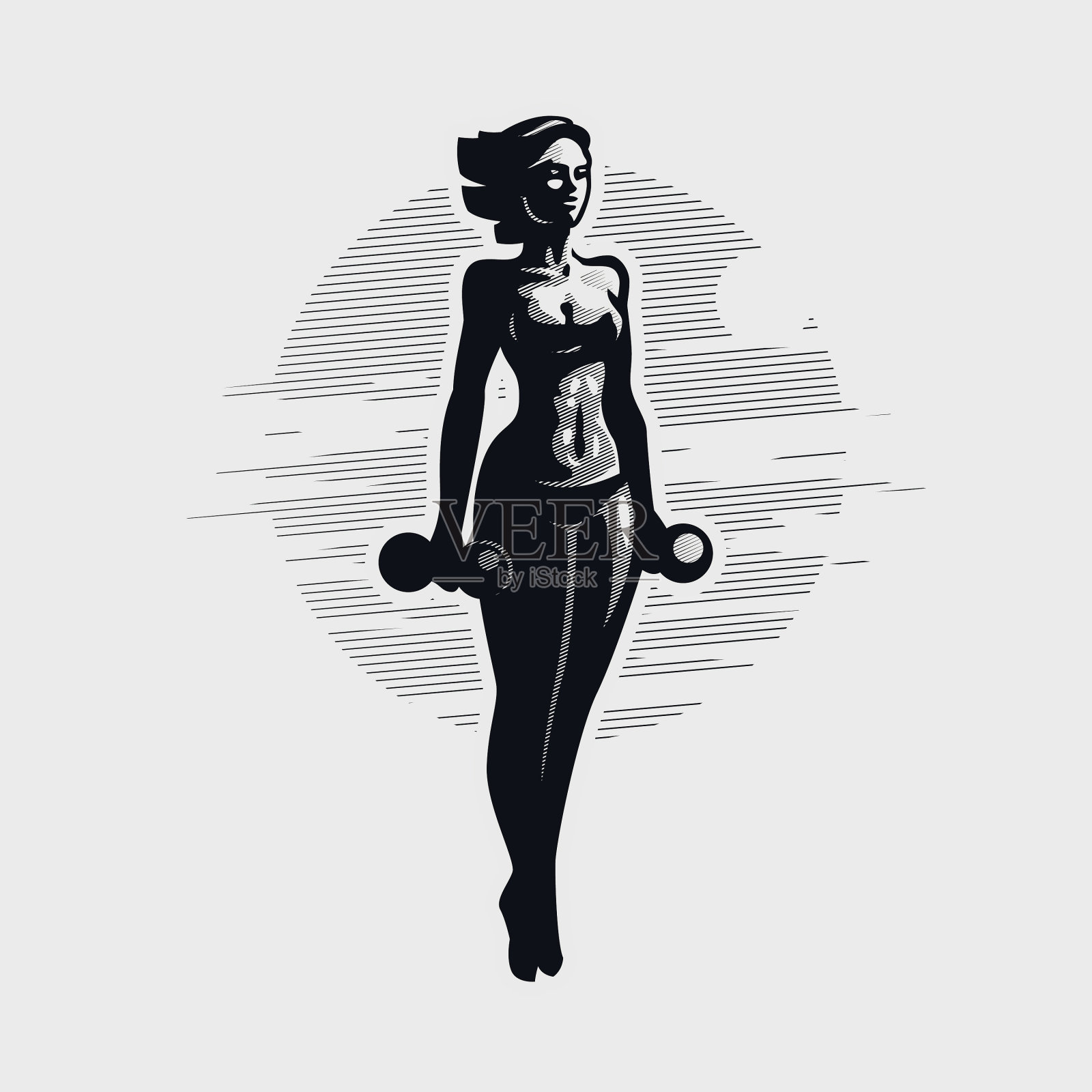 健身的女人拿着哑铃插画图片素材
