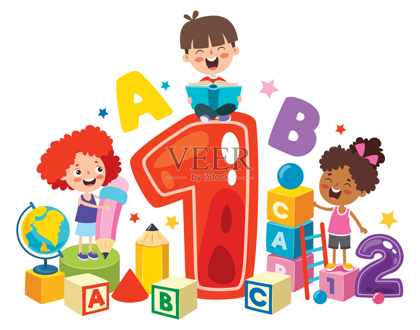 快乐的孩子在学习插画图片素材