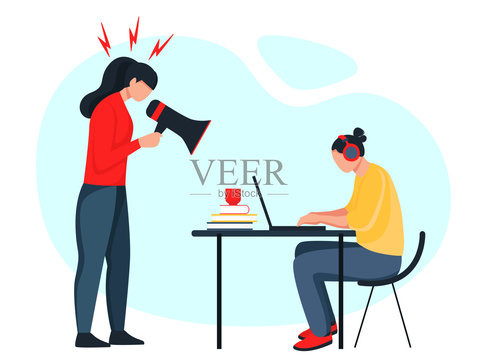 妈妈骂女儿。人物性格在白色孤立的背景。愤怒的家长。不当的教育、心理学。插画图片素材