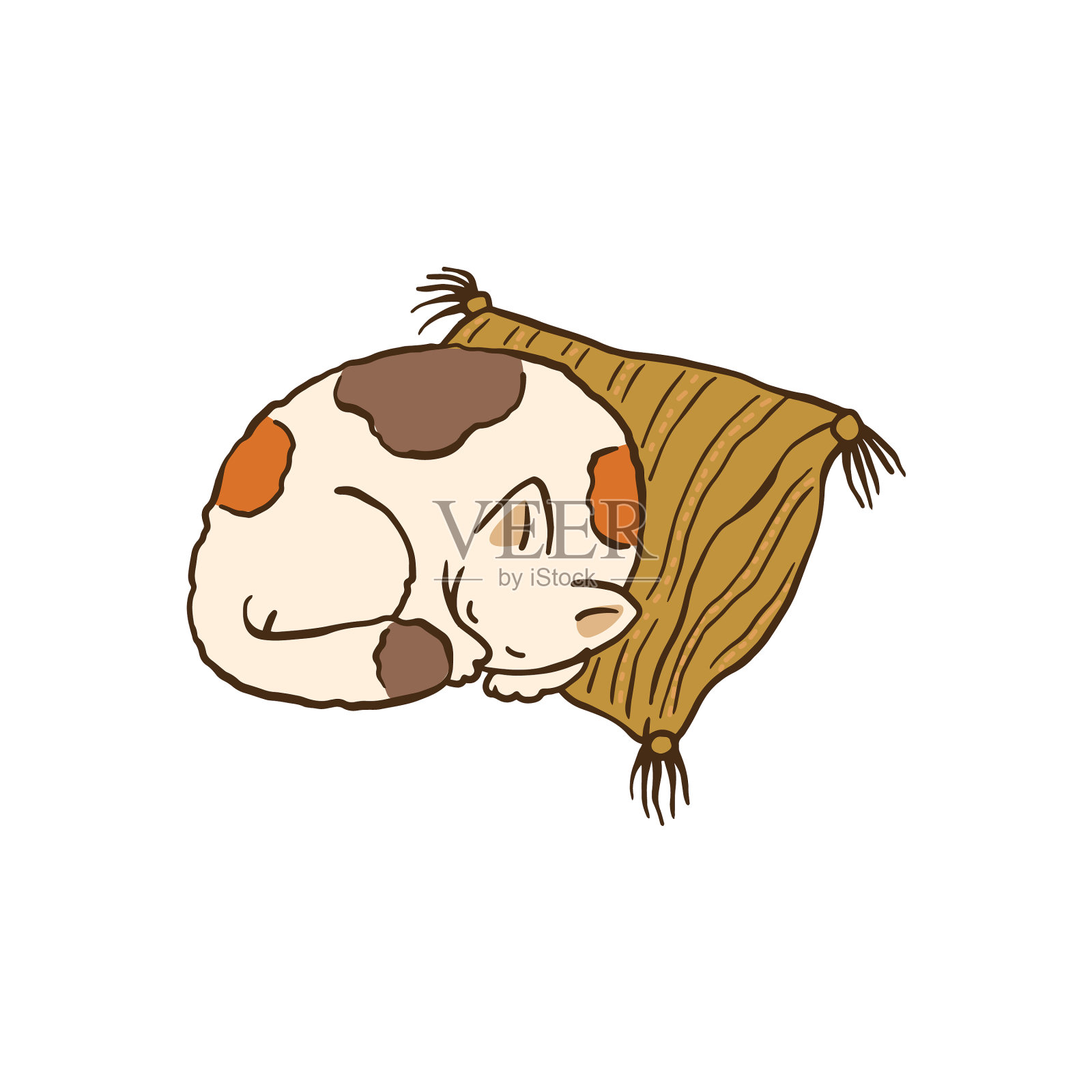 在枕头上睡觉的猫——卡通宠物设计元素图片