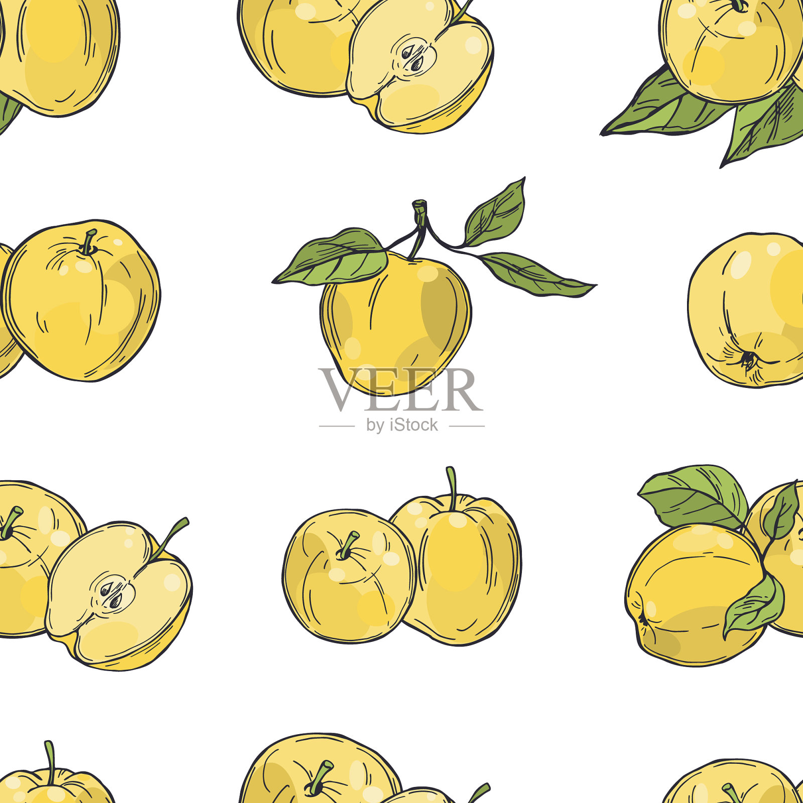 手绘苹果水果在白色的背景插画图片素材