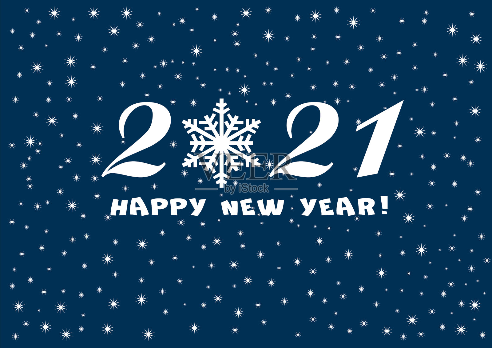 2021年新年快乐，蓝色背景配白色插画图片素材