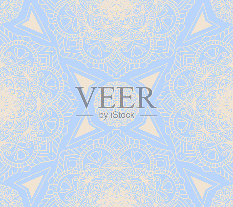 东方阿拉伯蓝黄曼荼罗饰品插画图片素材