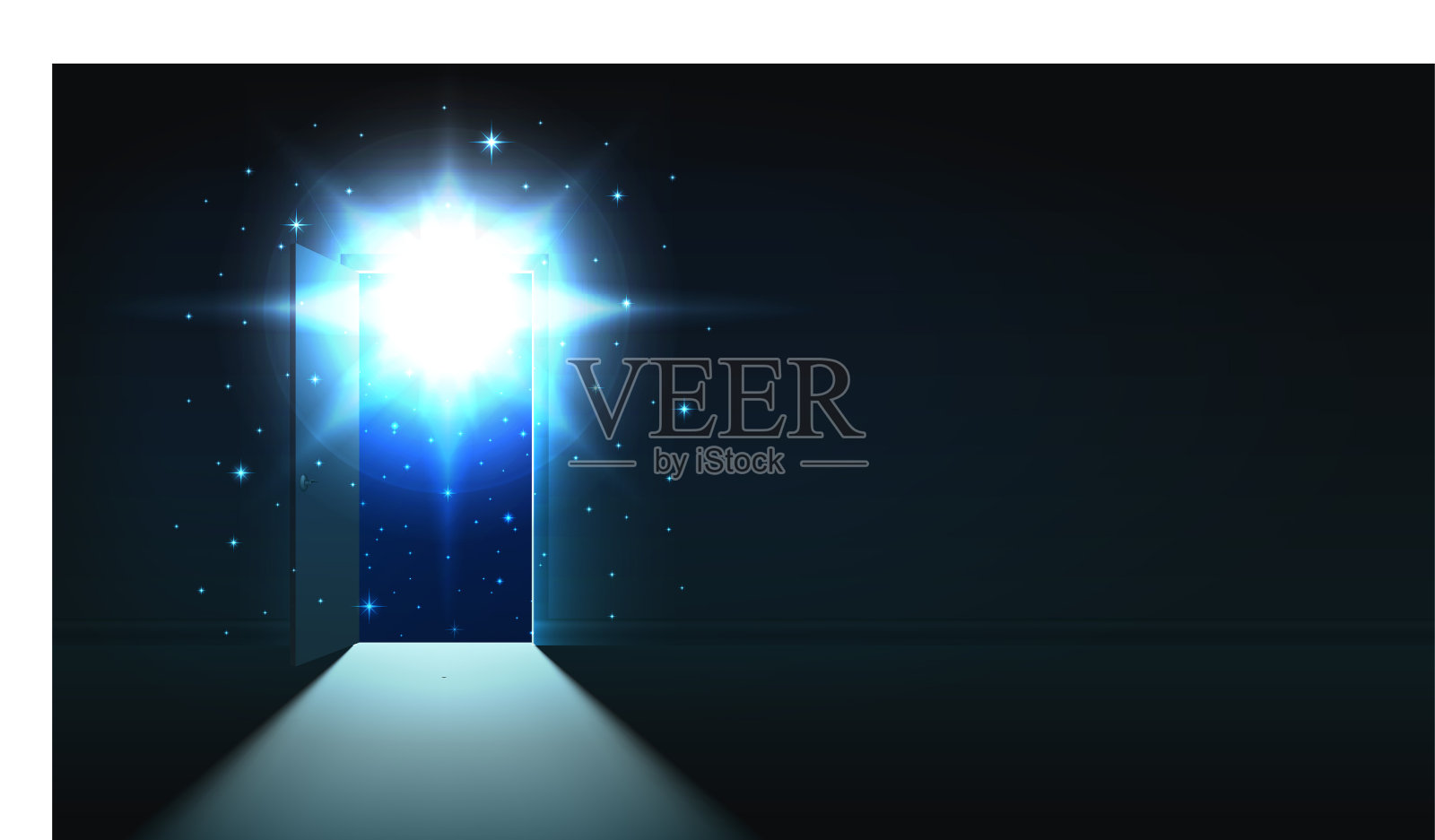 神秘的光从打开的门一个黑暗的房间插画图片素材