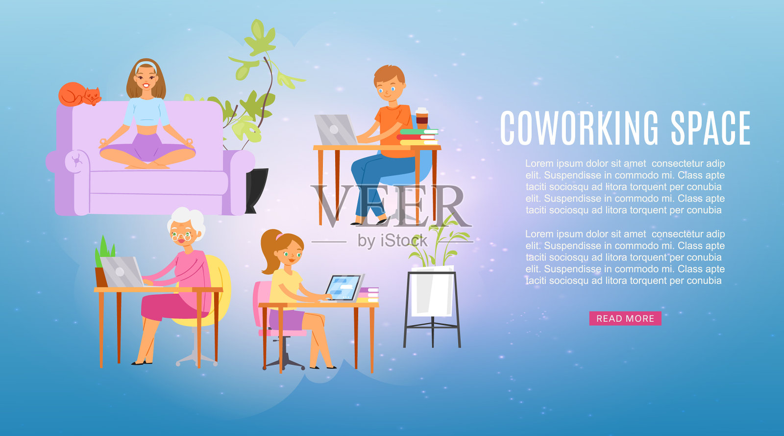 题字共同工作空间色彩缤纷的背景插画图片素材