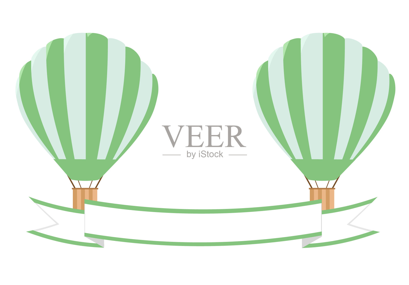 2个气球，绿框丝带插画图片素材