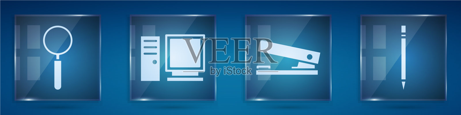 设放大镜电脑显示器办公室图标素材