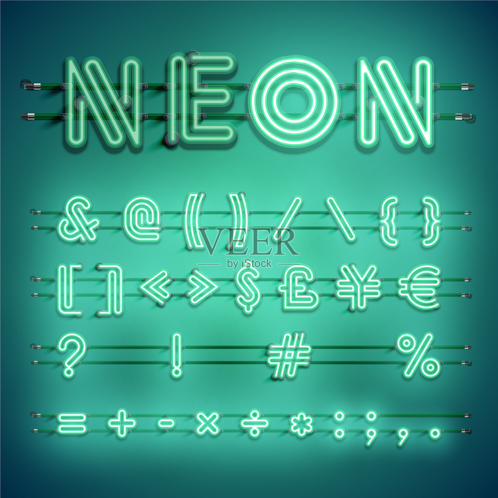 现实虚线霓虹字体与阴影辉光和插画图片素材