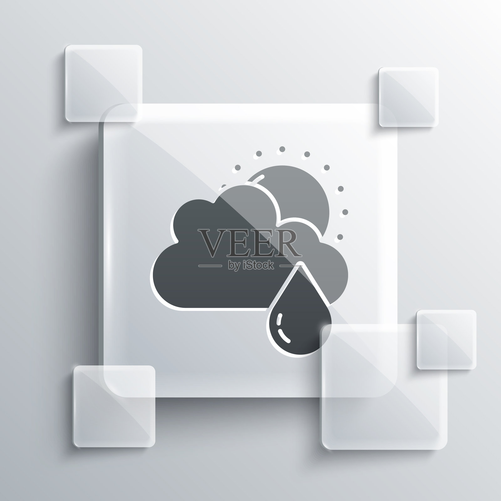 灰色云与雨和太阳图标孤立在灰色图标素材