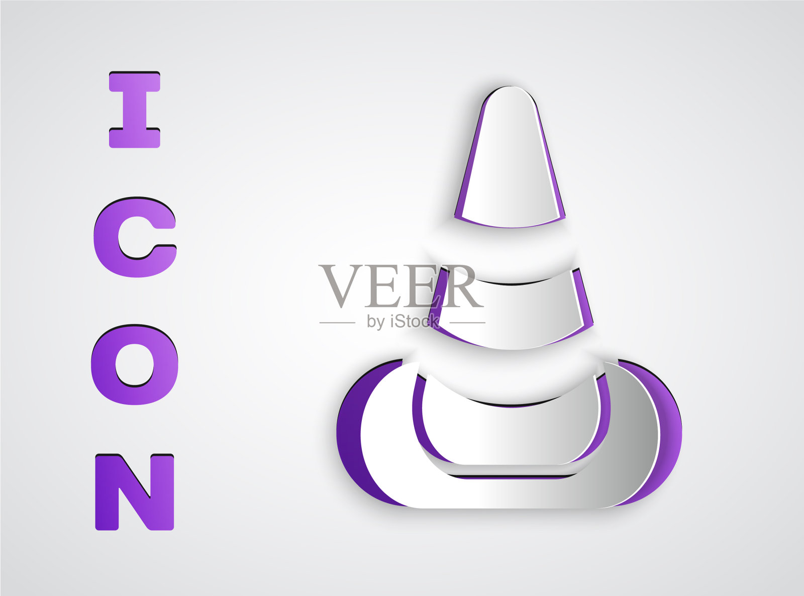 剪纸交通锥图标孤立在灰色图标素材