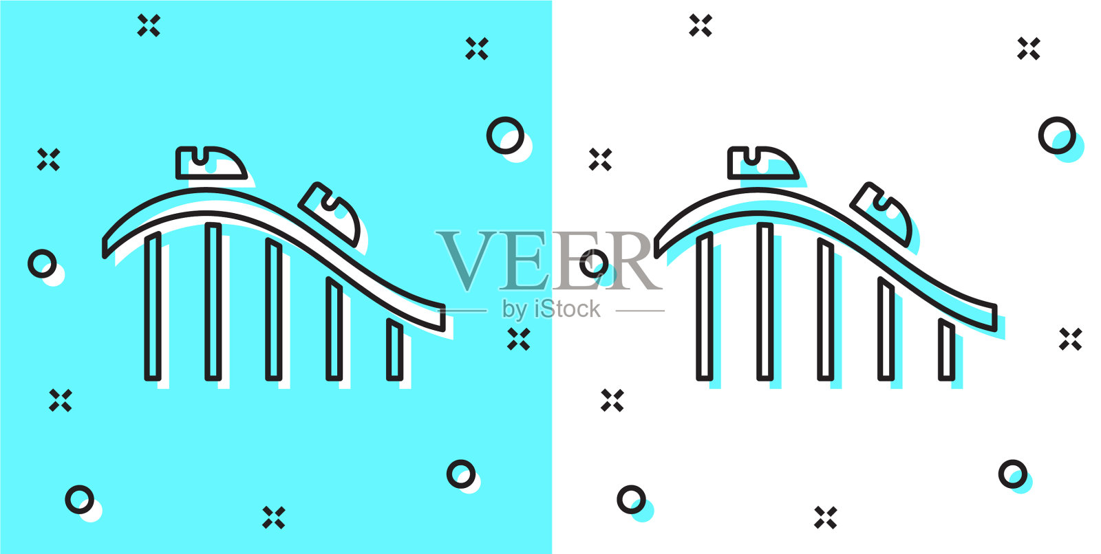 黑线云霄飞车图标孤立在绿色插画图片素材