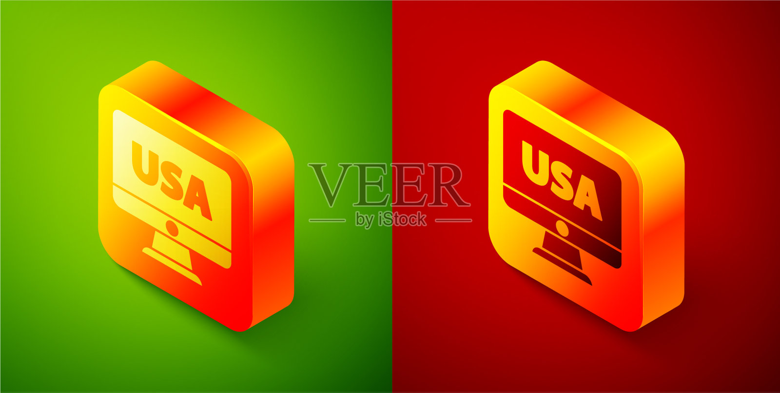 等距美国，美国，在监视器上图标素材