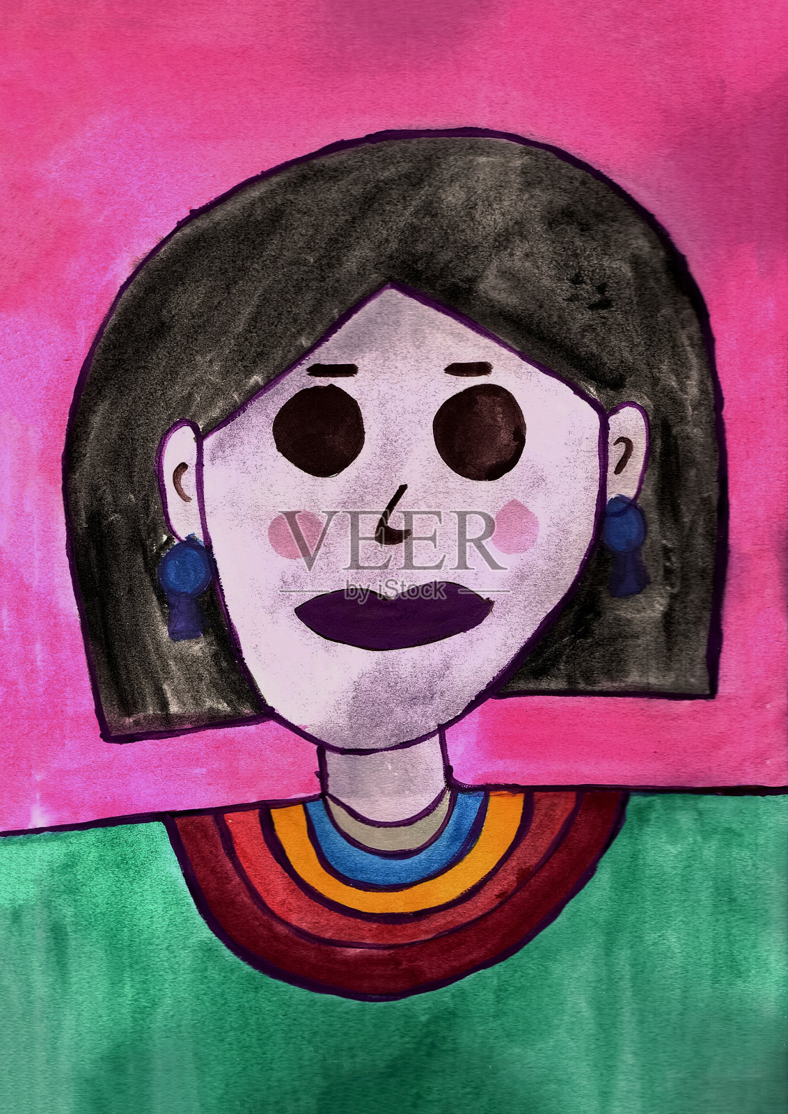 女士脸部艺术用水彩作画。手绘,插画图片素材