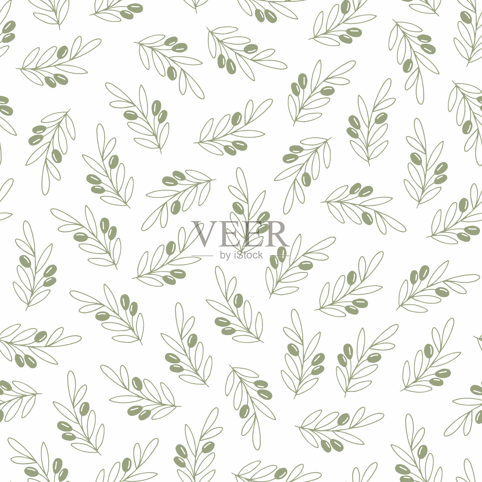 无缝图案与橄榄枝上的白色插画图片素材