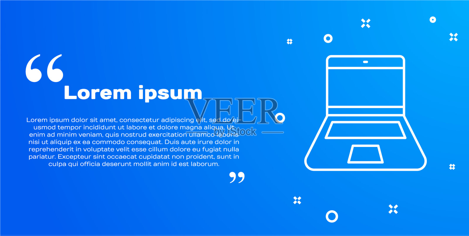 白色线笔记本电脑图标隔离在蓝色背景插画图片素材