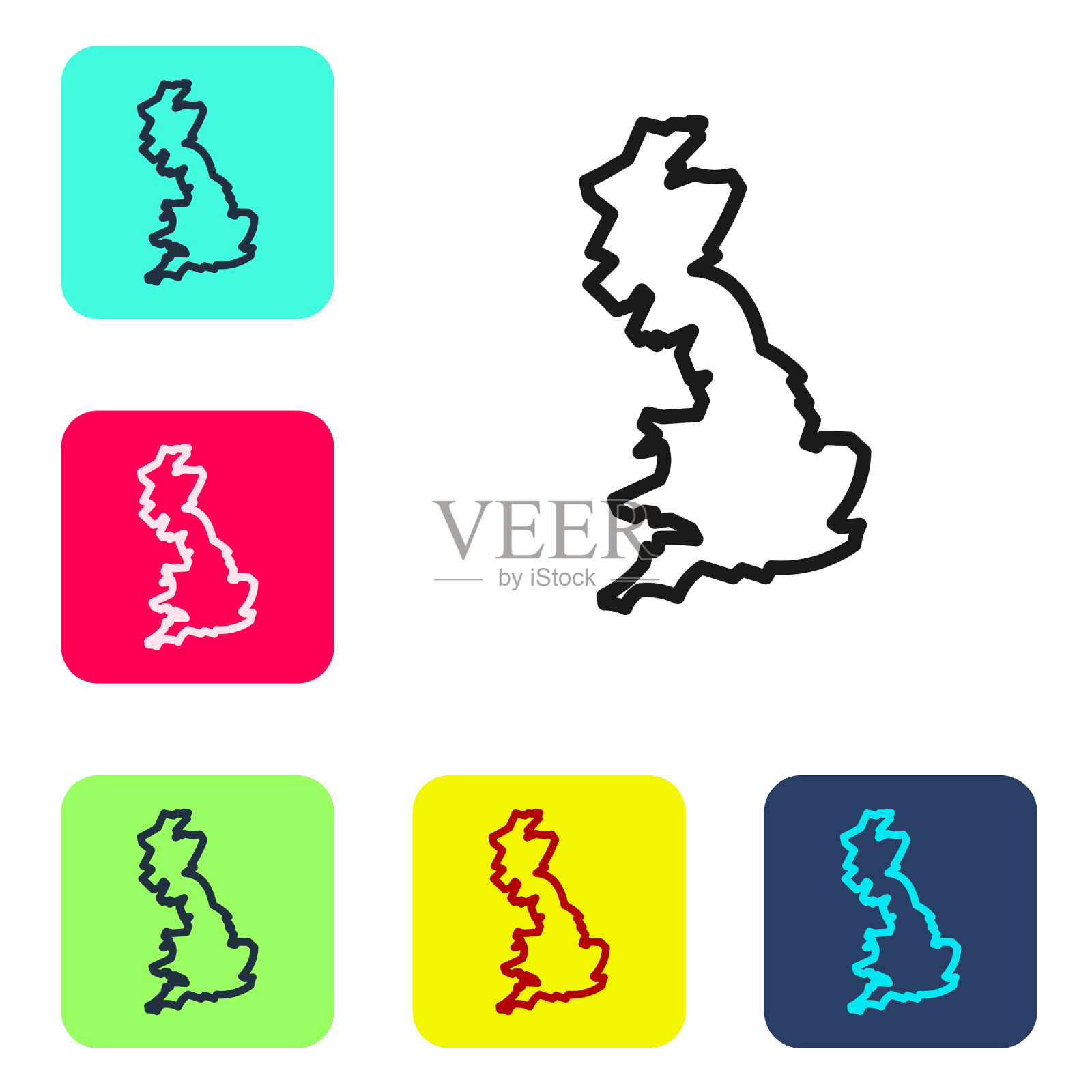 黑线英格兰地图图标孤立在白色插画图片素材