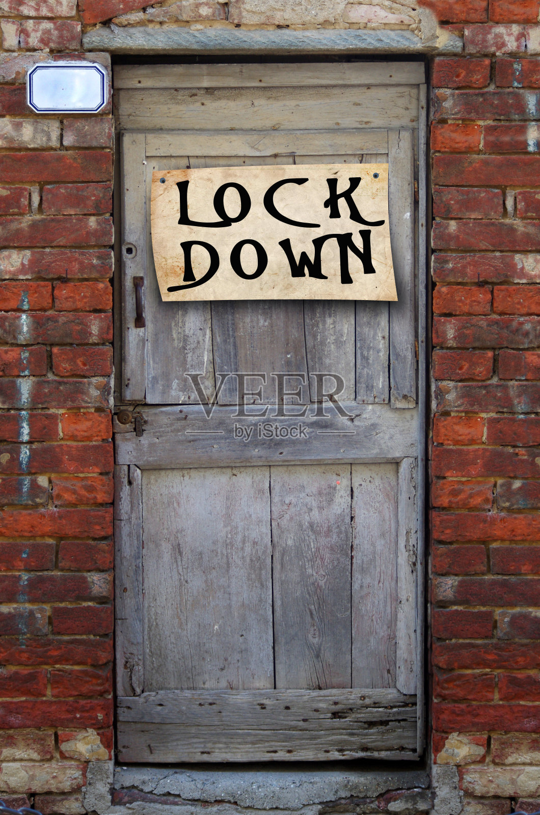 通知:因Covid-19关闭大门，封锁照片摄影图片