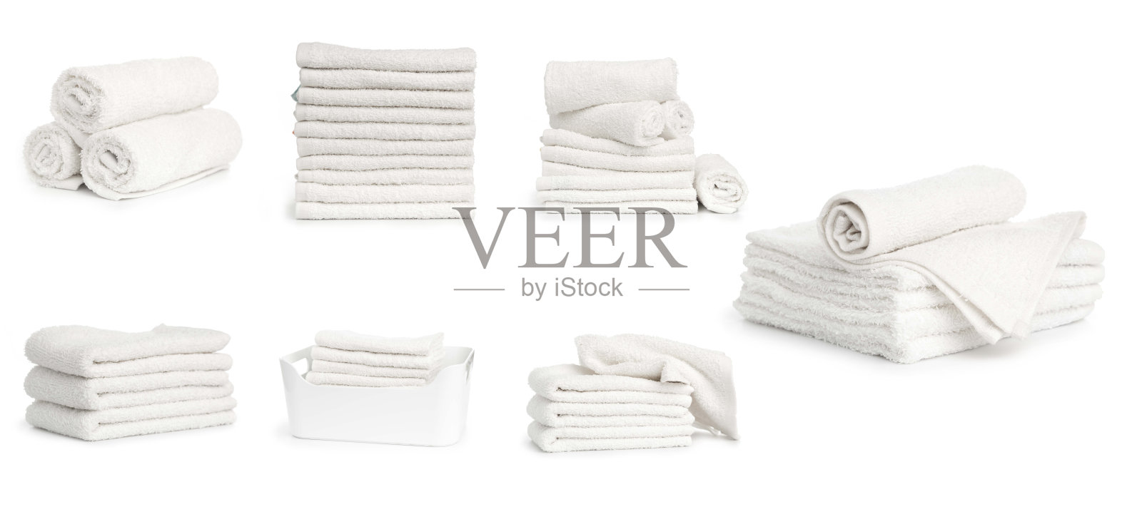 一套白色毛巾布毛巾孤立在白色背景照片摄影图片