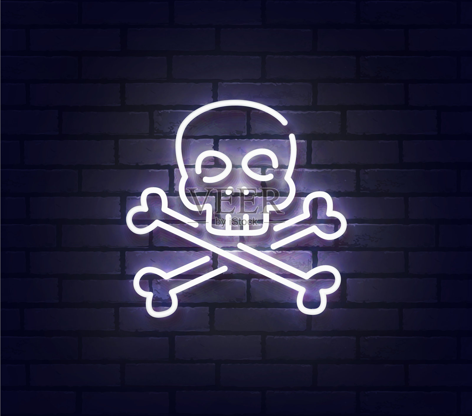 骷髅霓虹招牌，发光的霓虹灯招牌插画图片素材