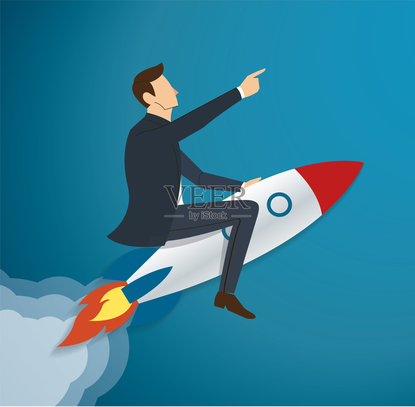 乘着火箭飞向成功的商人插画图片素材