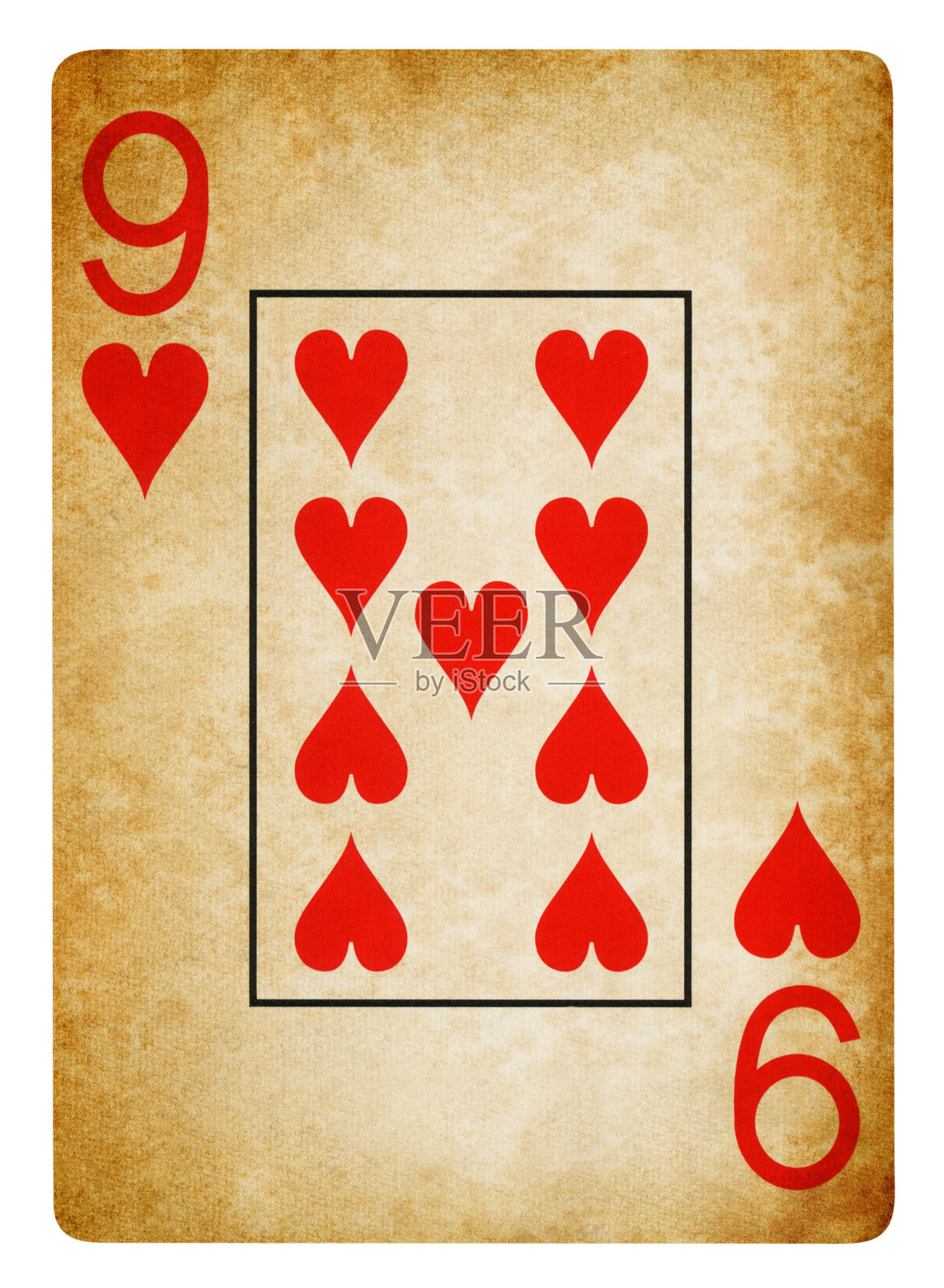九的心古董扑克牌-孤立照片摄影图片