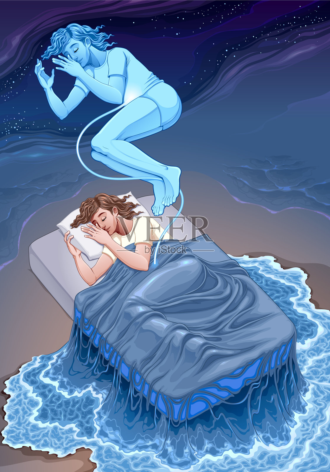 表示做梦状态插画图片素材