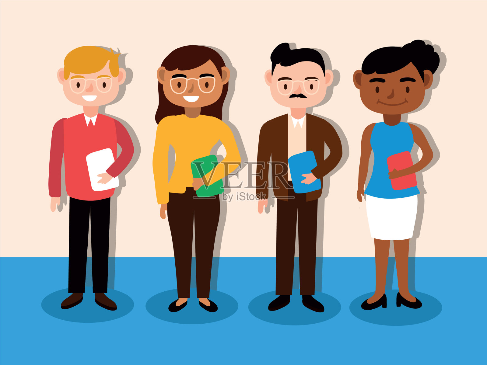 跨种族教师团队工作人员的特点插画图片素材