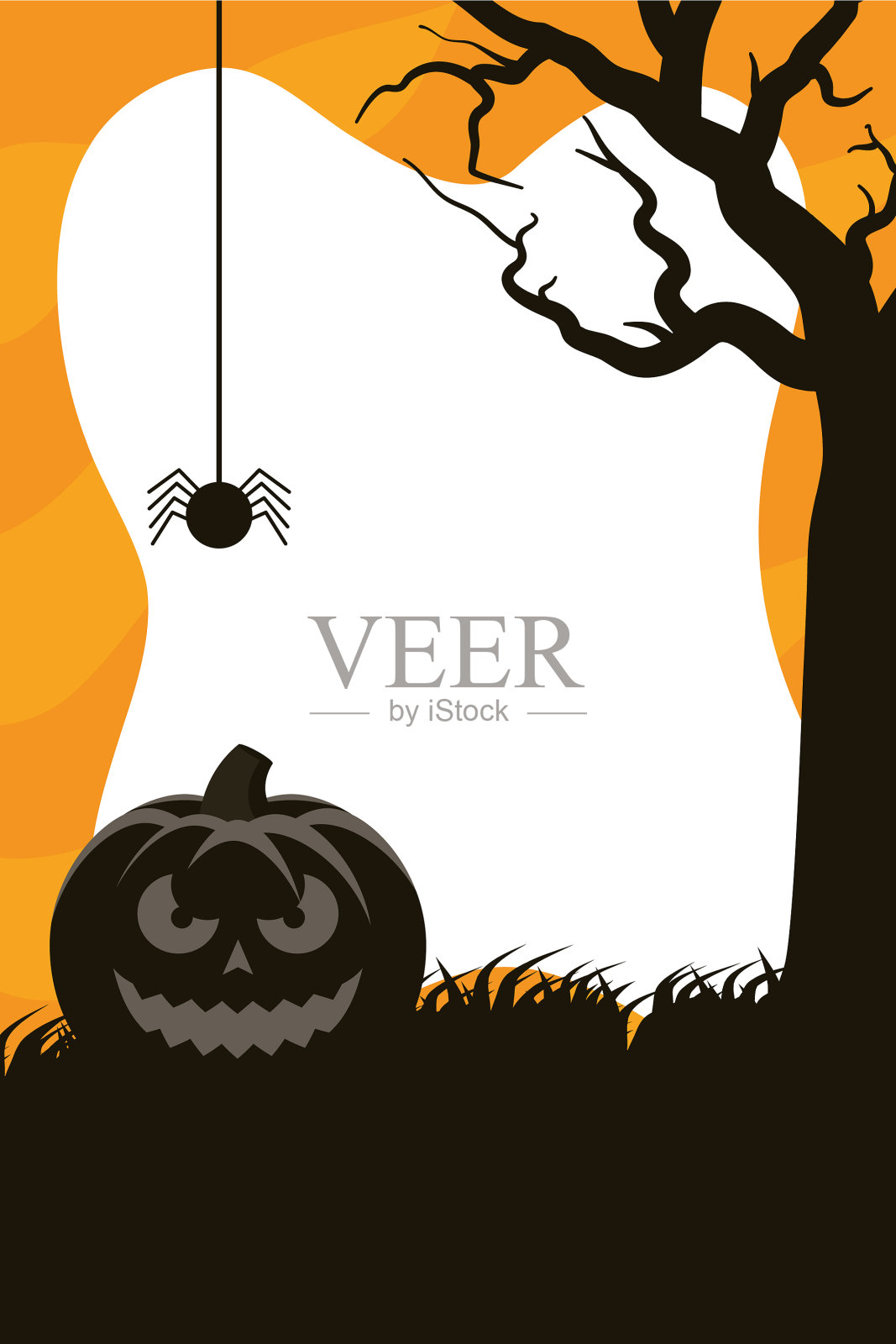 有南瓜和蜘蛛的万圣节卡片插画图片素材