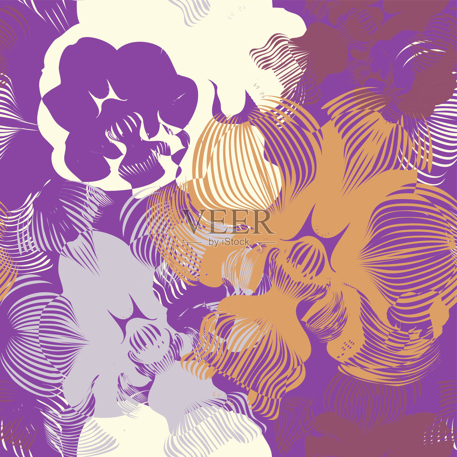 摘花无缝图案与兰花盛开。插画图片素材