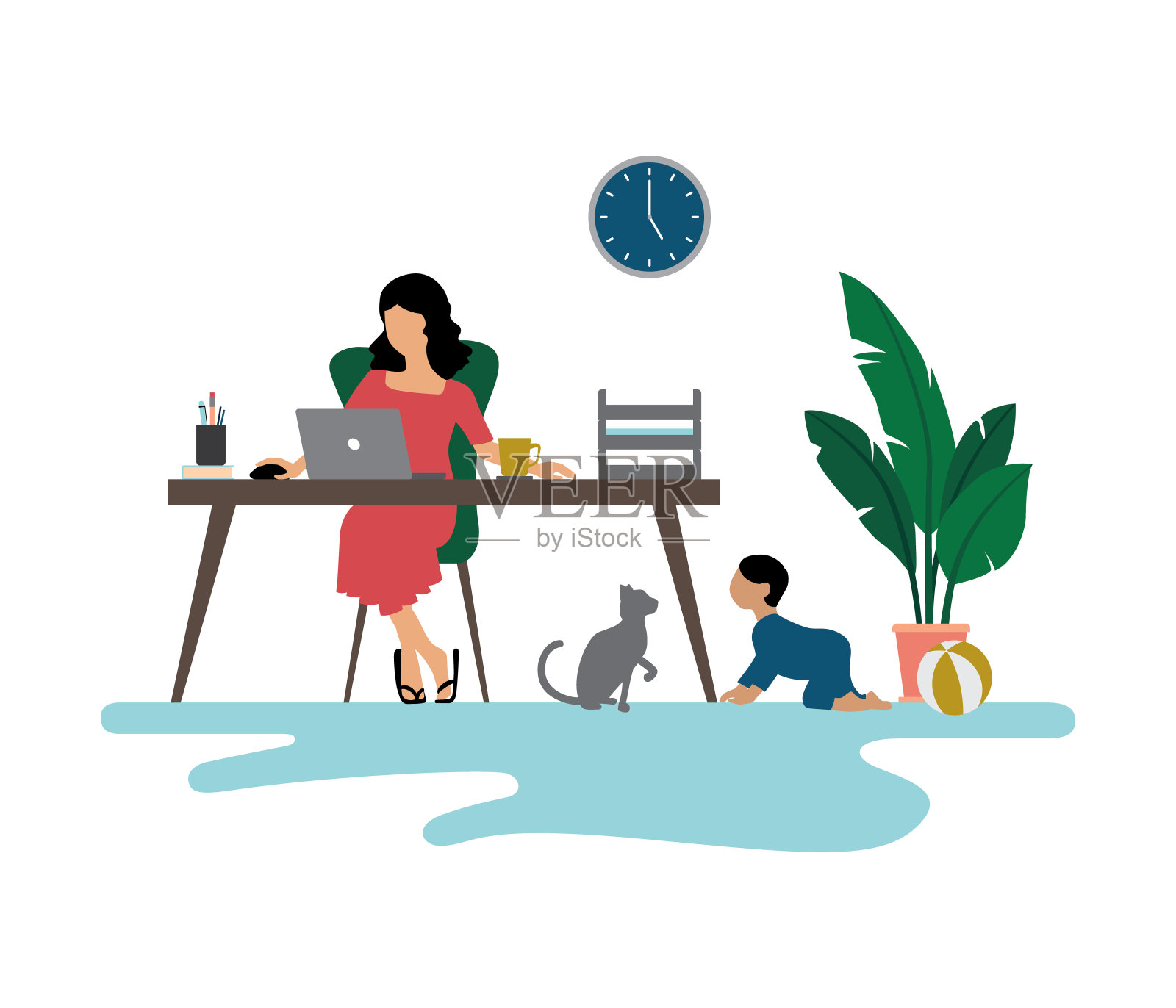 职业女性或在家工作的母亲插画图片素材