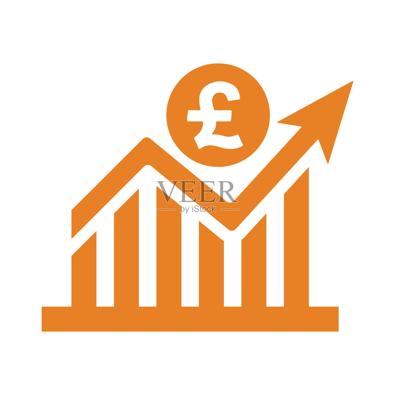 英镑条形图图标。橙色向量。插画图片素材