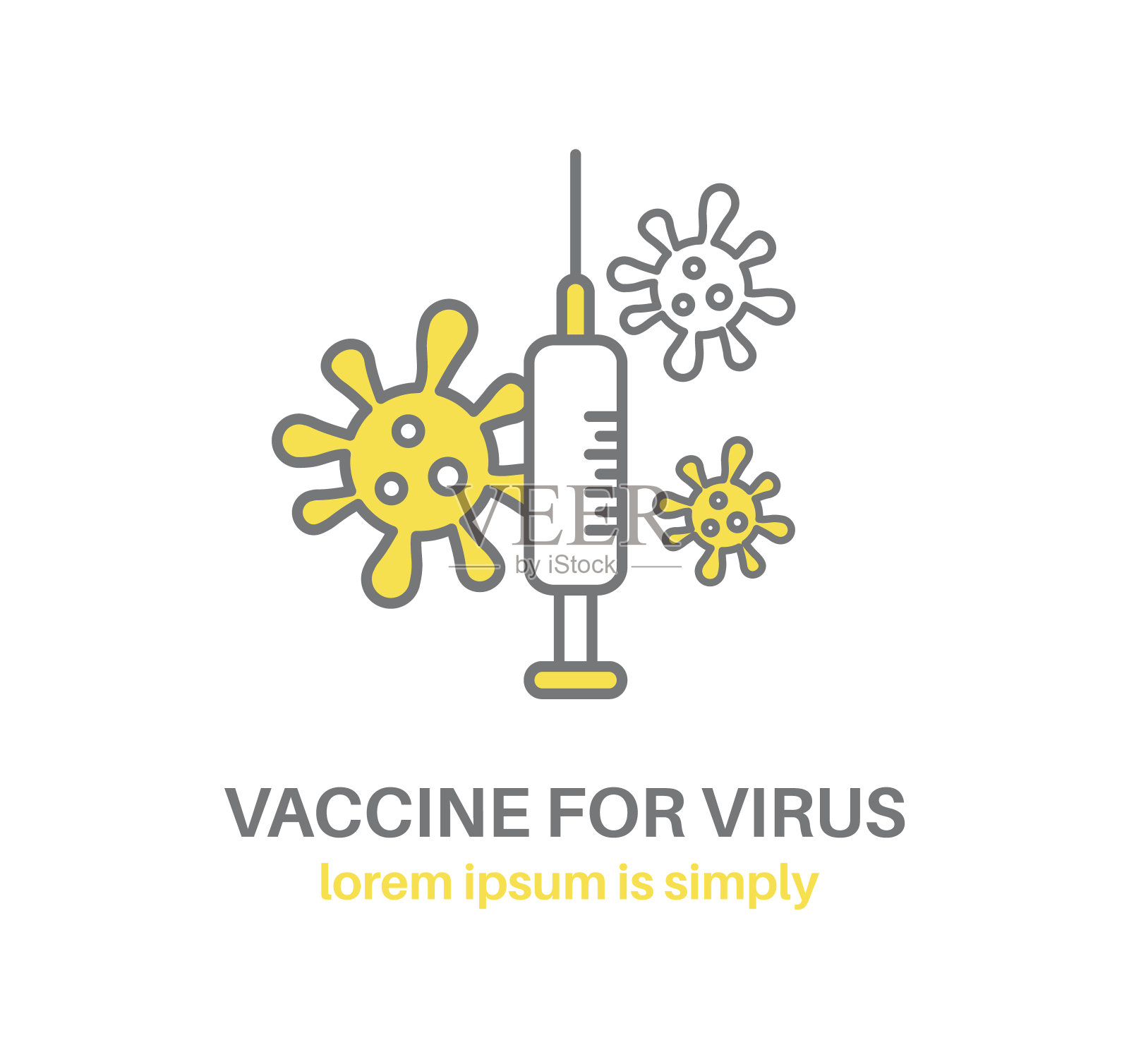 图标。接种预防病毒的疫苗。注射器和病毒。矢量插图。插画图片素材