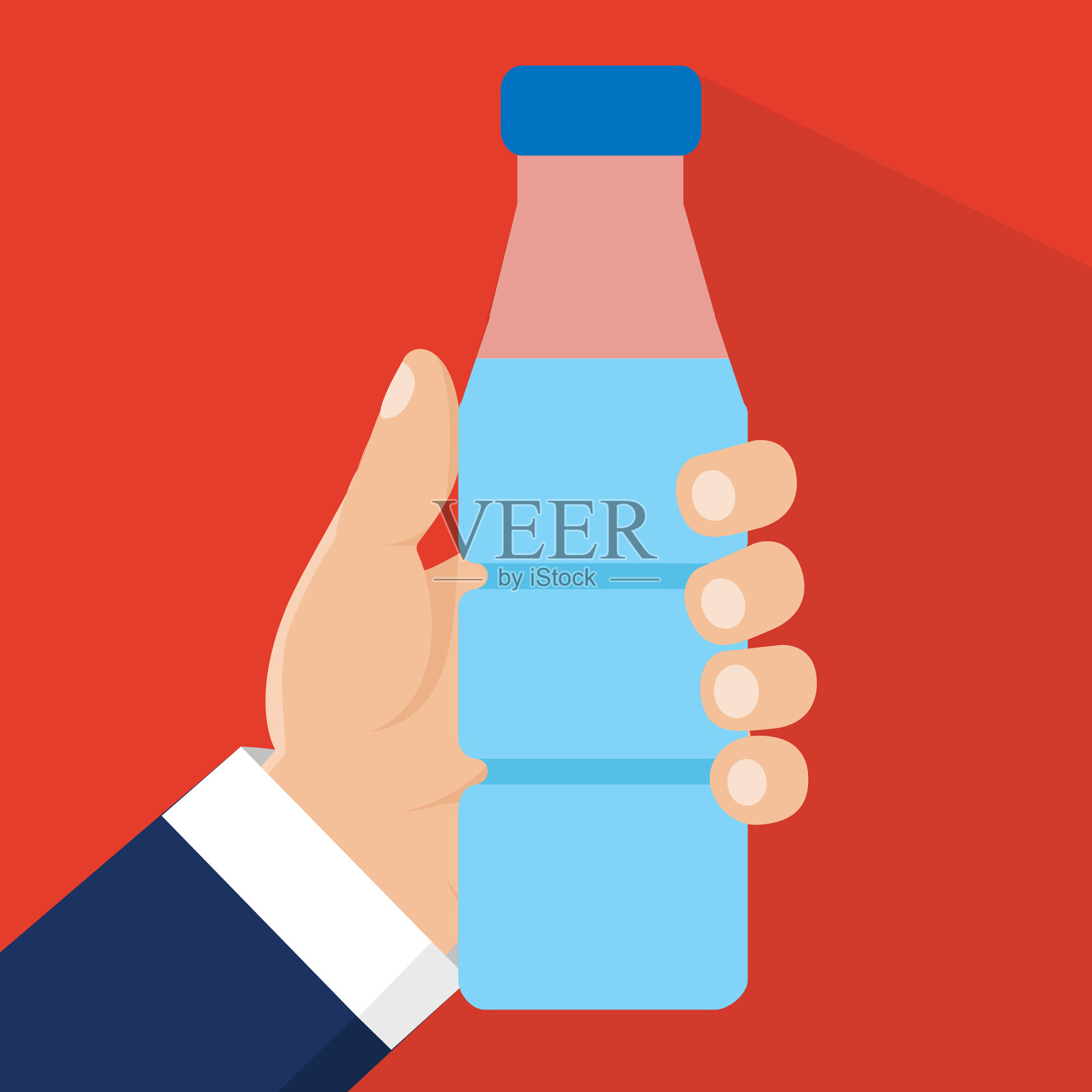 手拿着装有水的瓶子插画图片素材