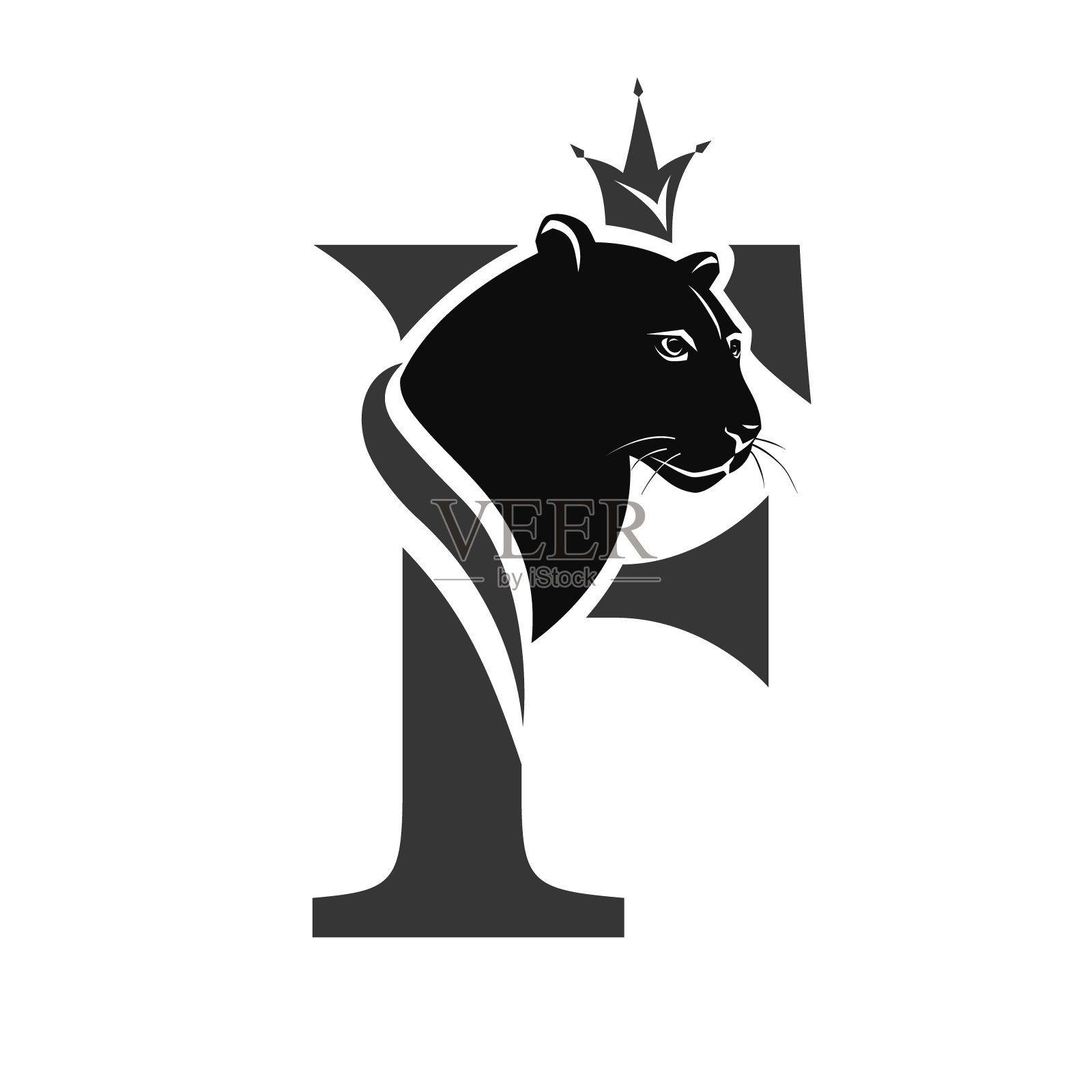 大写的F加上黑豹。皇家的标志。美洲狮头概要文件。时尚的模板。纹身。创造性的艺术设计。品牌会徽，运动会所，服装印刷。矢量图设计元素图片