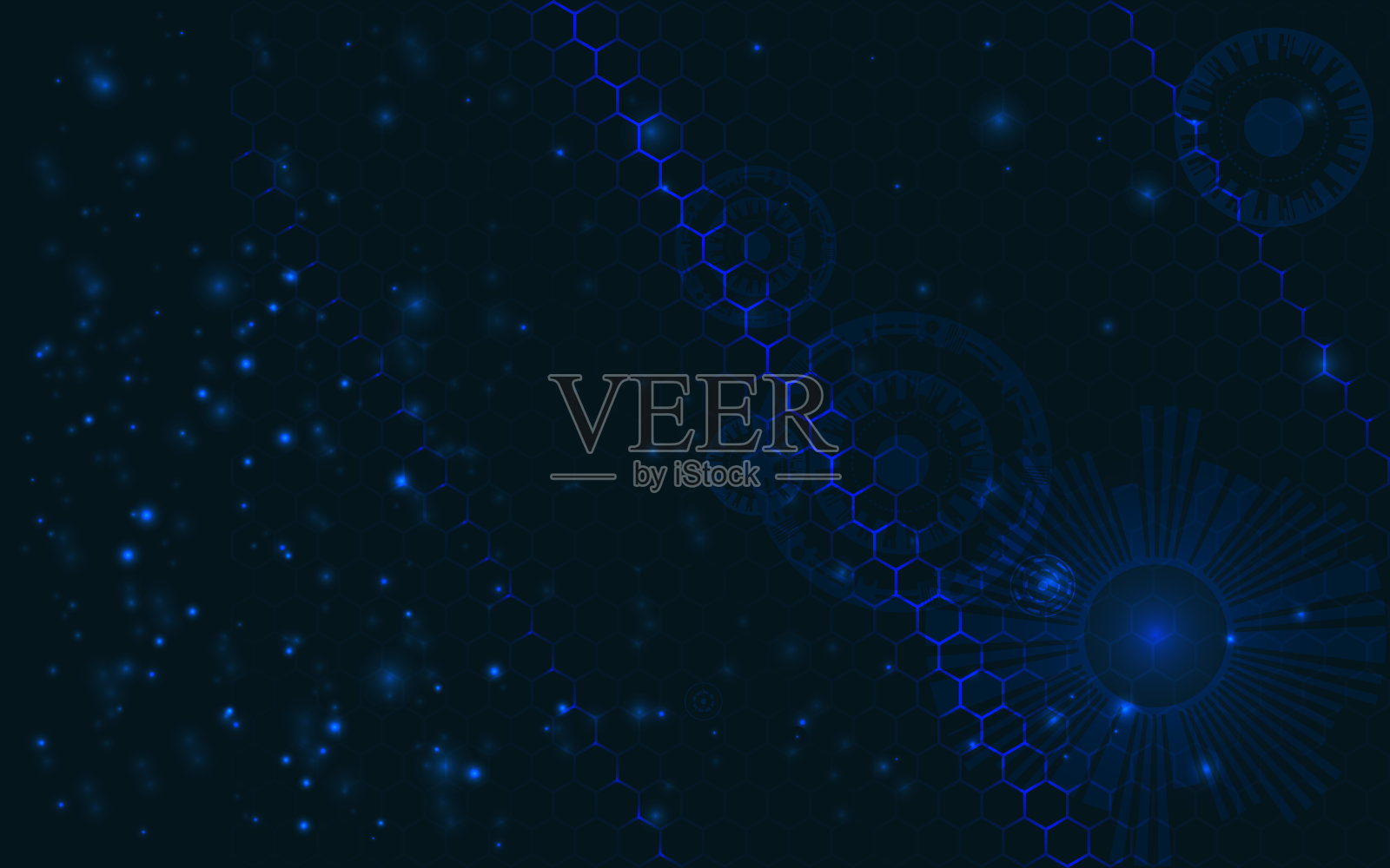 现代科技背景发光粒子蜂窝网连接六边形网络技术概念抽象机器细节插画图片素材