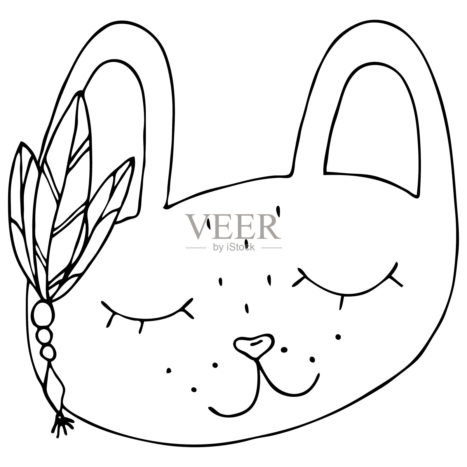 可爱可爱的小兔子，头上有羽毛插画图片素材