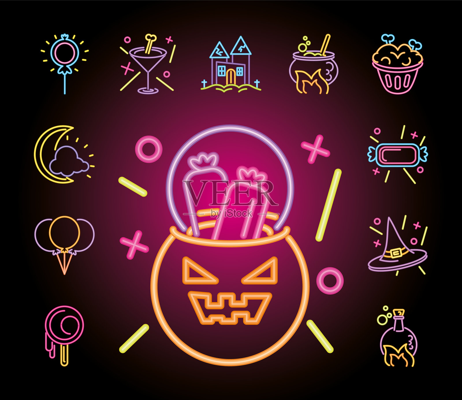为万圣节的霓虹灯捆绑图标插画图片素材