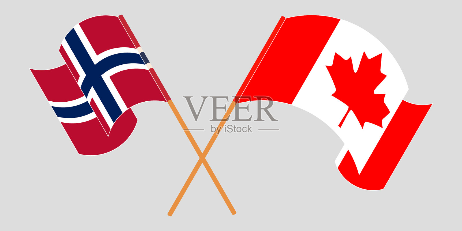 挪威和加拿大的旗帜交叉飘扬插画图片素材