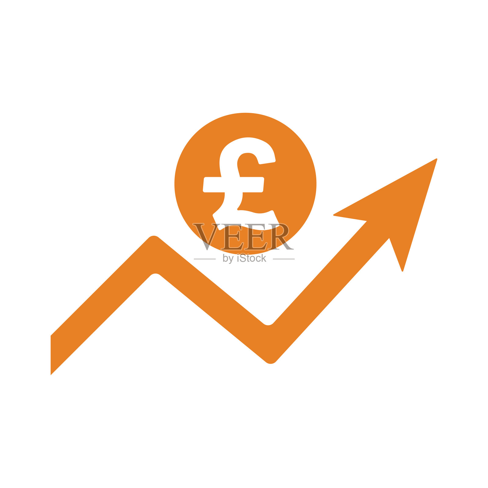 英镑增长图表图标。橙色向量。插画图片素材