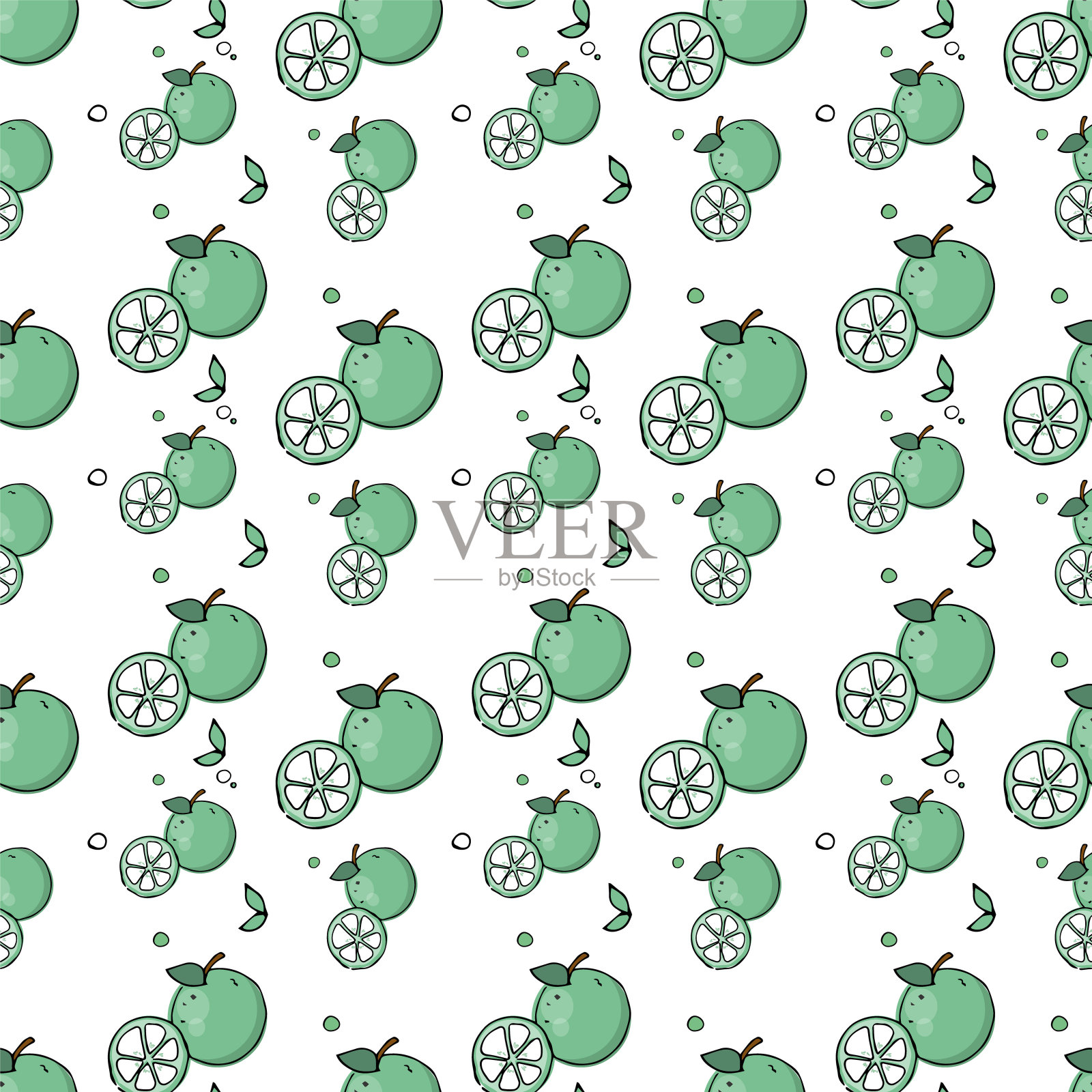 无缝模式。白色背景上的石灰绿色。设计、排版、背景、包装、印刷。插画图片素材