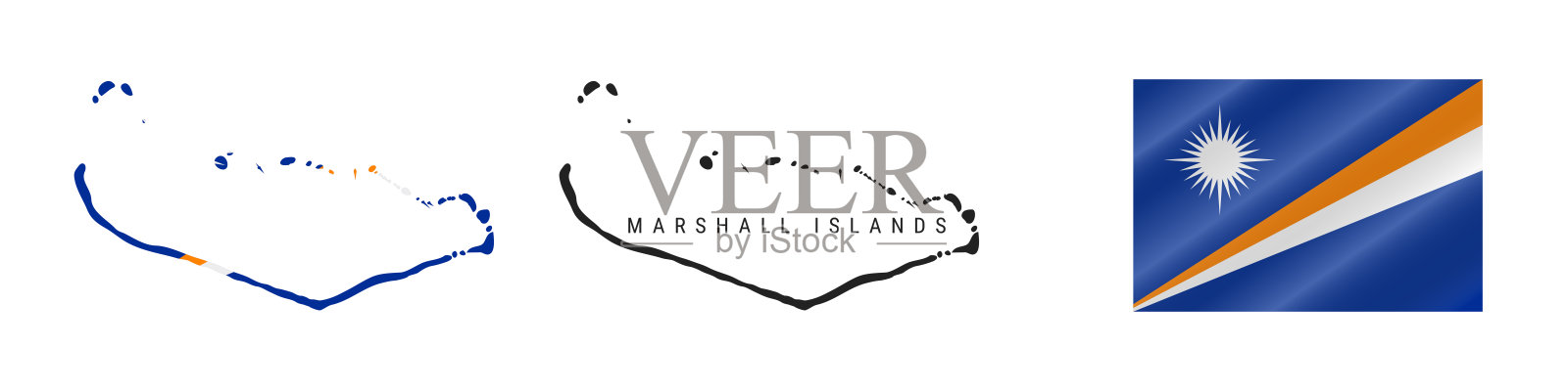 马绍尔群岛。详细的地图。详细的轮廓。挥舞着国旗。矢量图插画图片素材