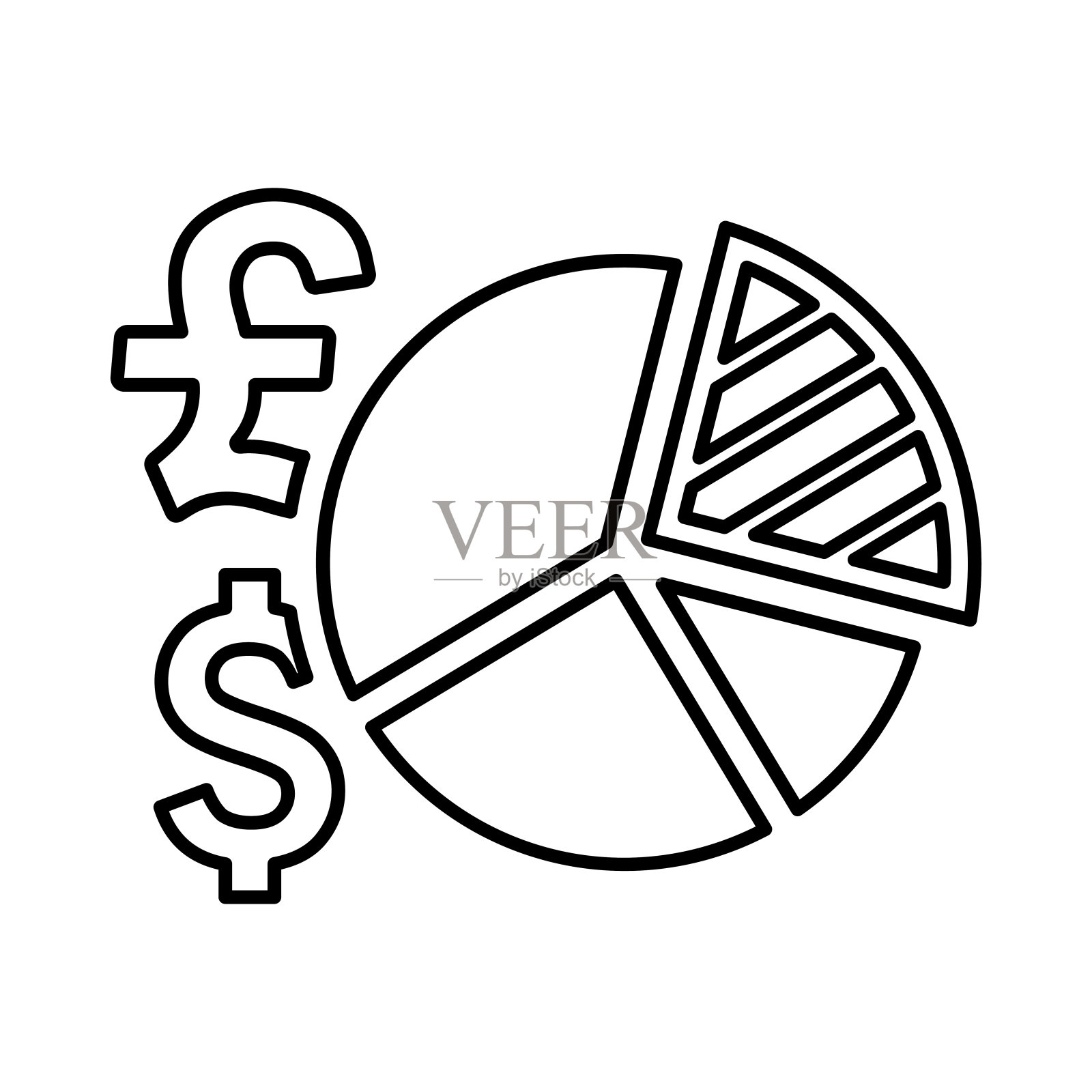 美元，英镑，饼图大纲图标。艺术设计。插画图片素材
