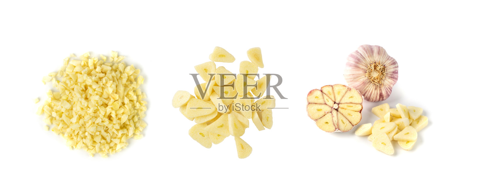 新鲜大蒜部分分离在白色背景照片摄影图片