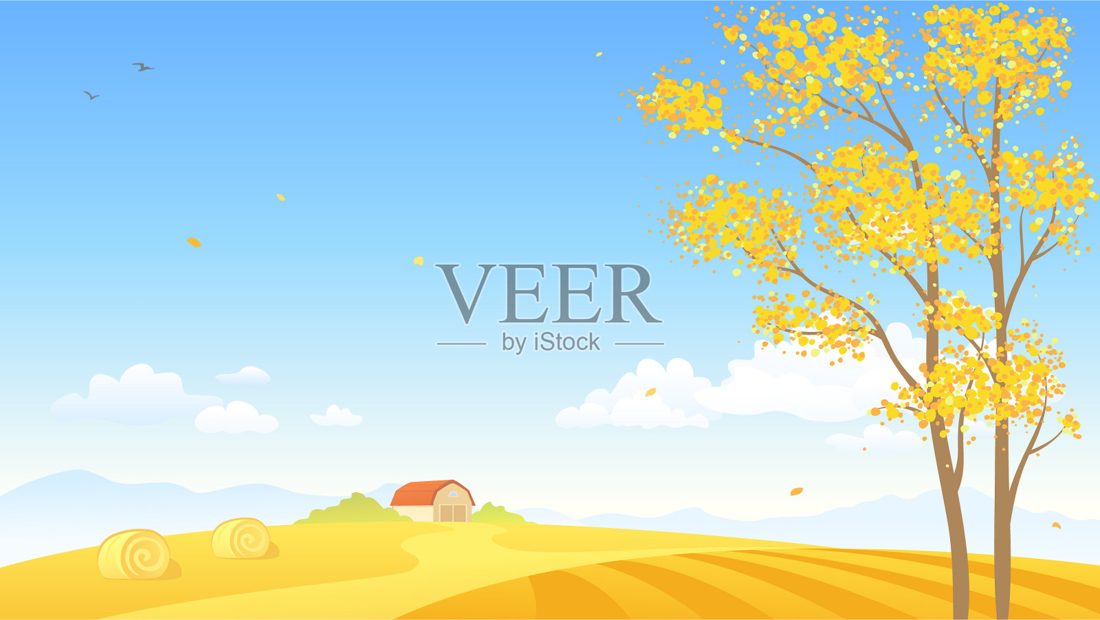 秋天的农场景观插画图片素材