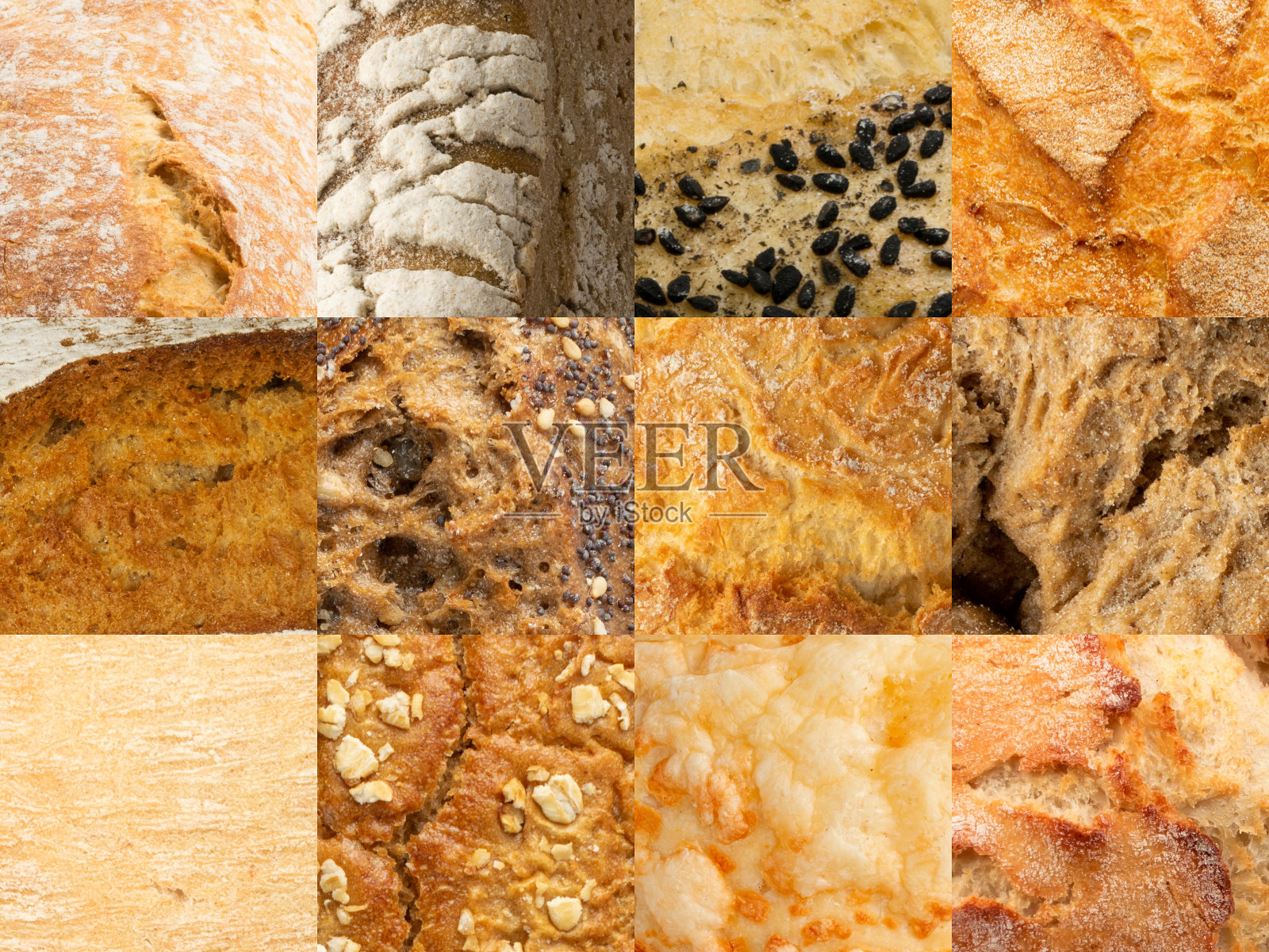 面包纹理食品拼贴，各种自制烘焙产品照片摄影图片