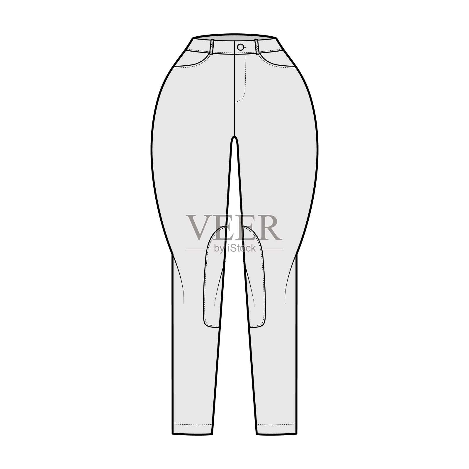 牛仔经典马裤牛仔裤技术时尚插画与正常的腰，口袋，皮带环，全长度插画图片素材