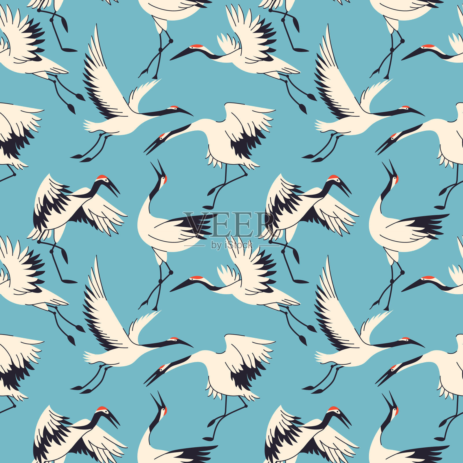 鹤鸟无缝模式矢量插图。插画图片素材